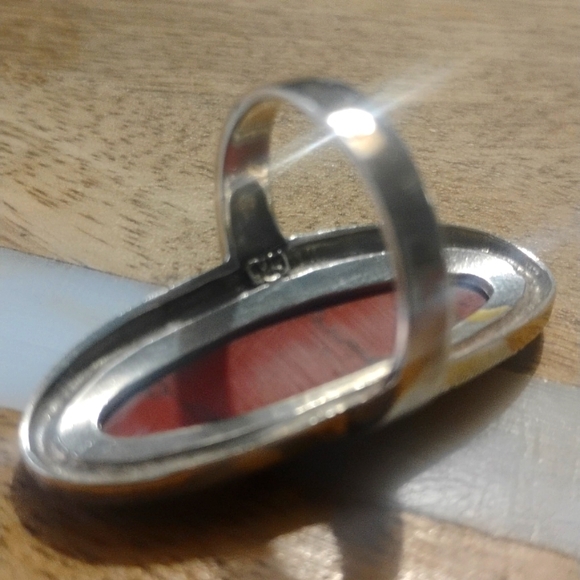 Red Jasper Marcasite Silver Ring, Size 9 - Picture 3 of 6